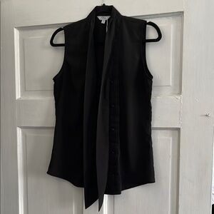 Alfred Sung Sleeveless Black Tie-Neck Blouse -